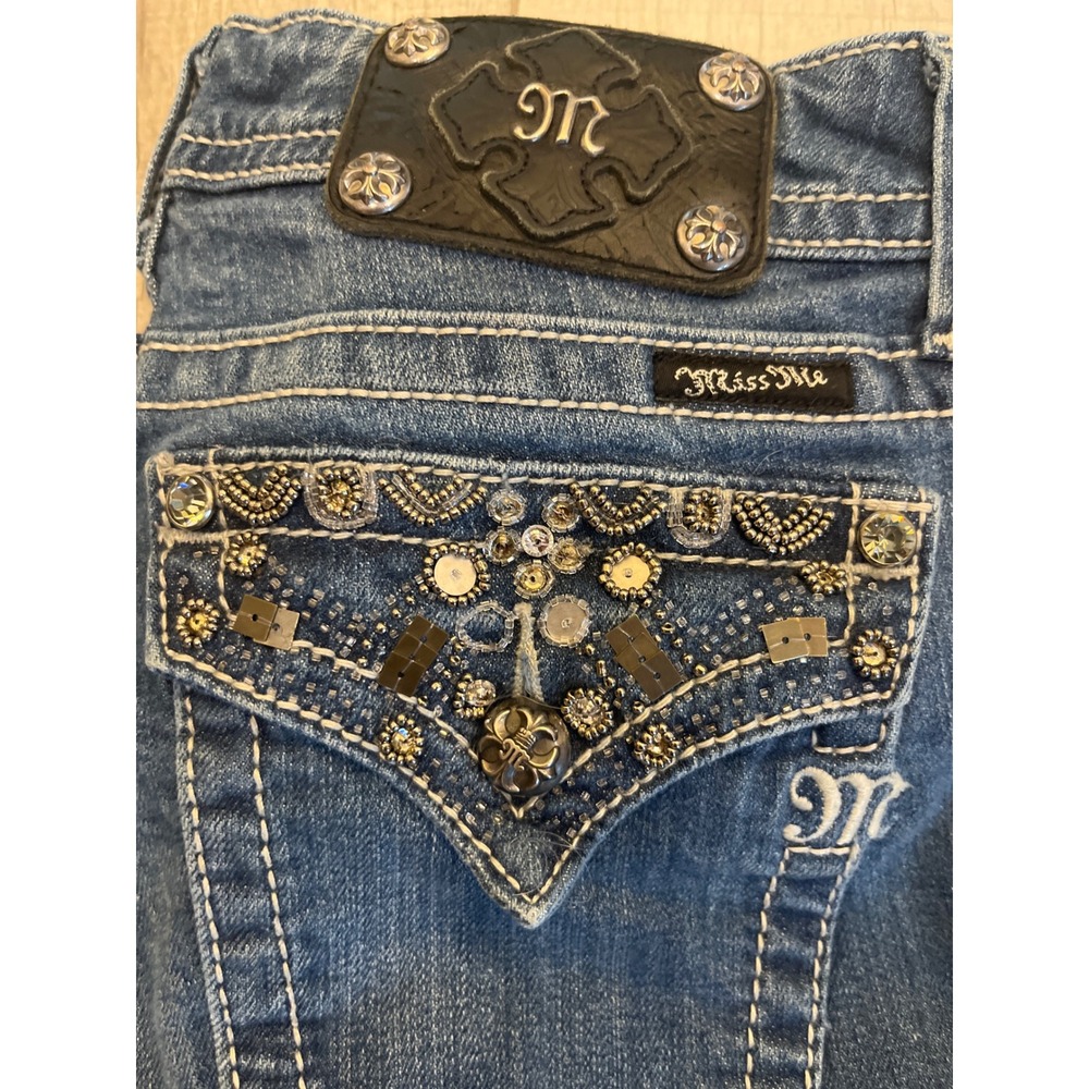 Miss Me Skinny Jeans JP4656S7 Embellished Flap Pocket Blue Denim Womens 29 x 31